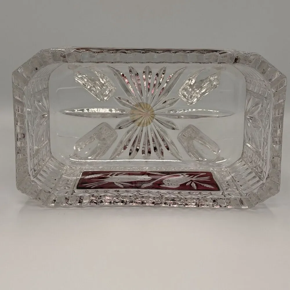Hofbauer Byrdes Ruby Red Bird 4-Footed Bowl Trinket Candy Dish 24% Lead Crystal